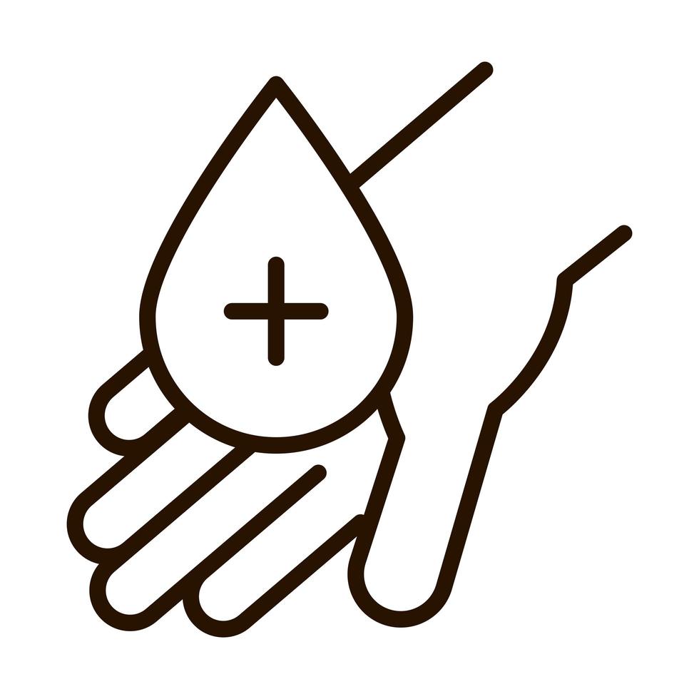 hand met bloeddruppel medische liefdadigheidsdonatie en liefdeslijnpictogram vector