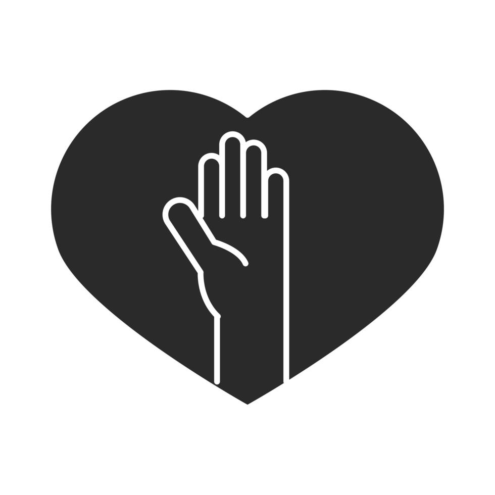 hand in hart liefdadigheid donatie en liefde silhouet icoon vector