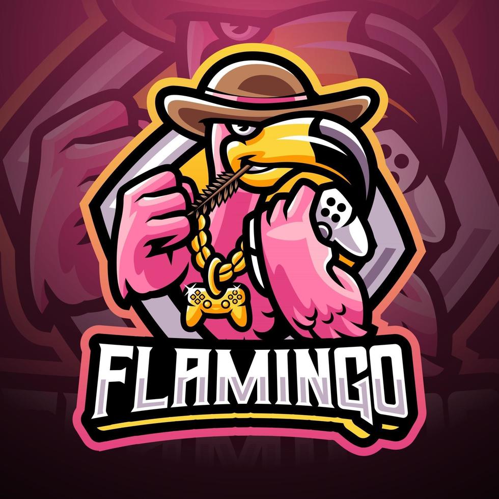 flamingo games esport mascotte logo ontwerp vector