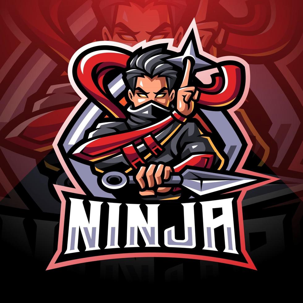 ninja esport mascotte logo ontwerp vector