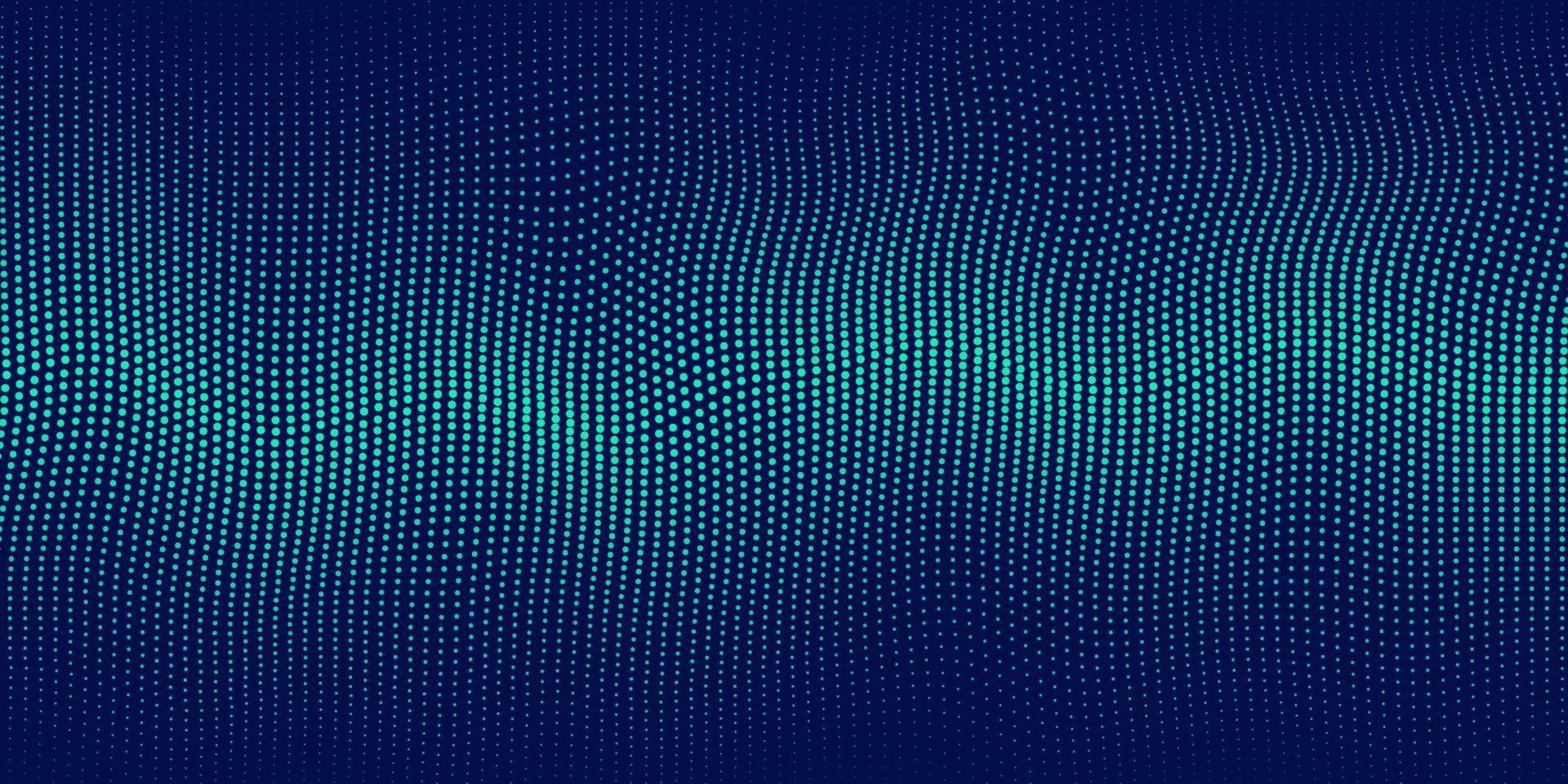 abstracte golvende stippen patroon banner ontwerp met kopie ruimte. technologie groene, blauwe deeltjes 3D-beweging van geluid dynamisch op donkerblauwe achtergrond. modern futuristisch concept. vector illustratie