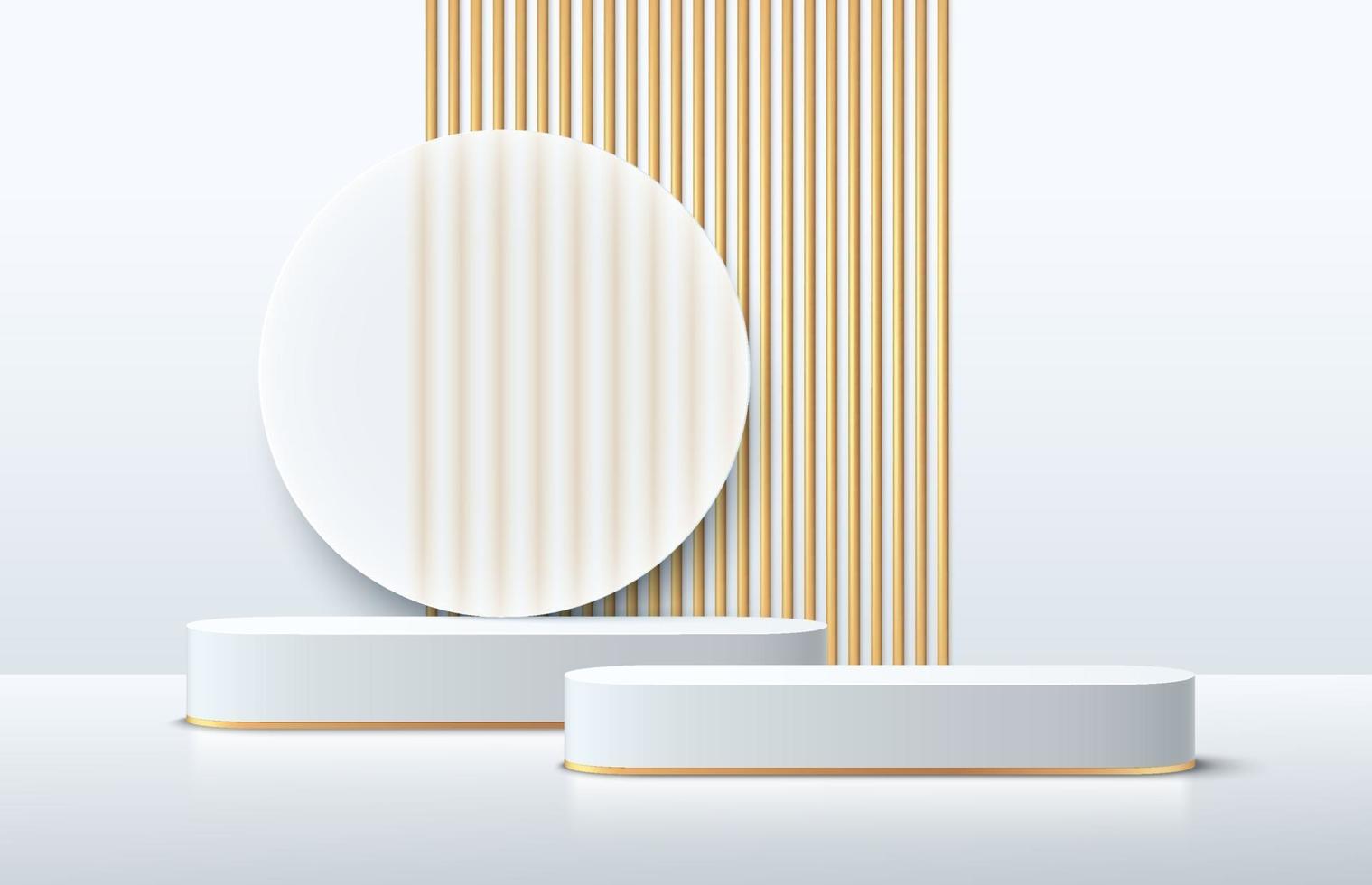 modern wit en goud kubus voetstuk podium. zilveren kleur minimale muurscène met geometrische vormachtergrond. vector rendering 3D-vorm, product display presentatie. abstracte kamer, platformontwerp.