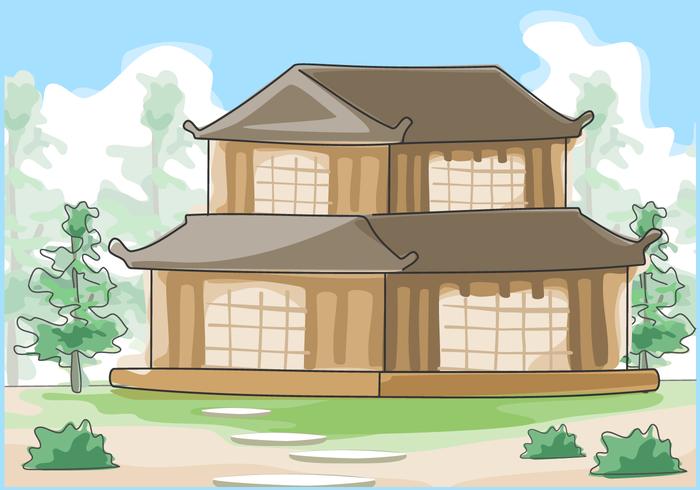 Traditionele Japanse huis buitenkant aquarel Vector