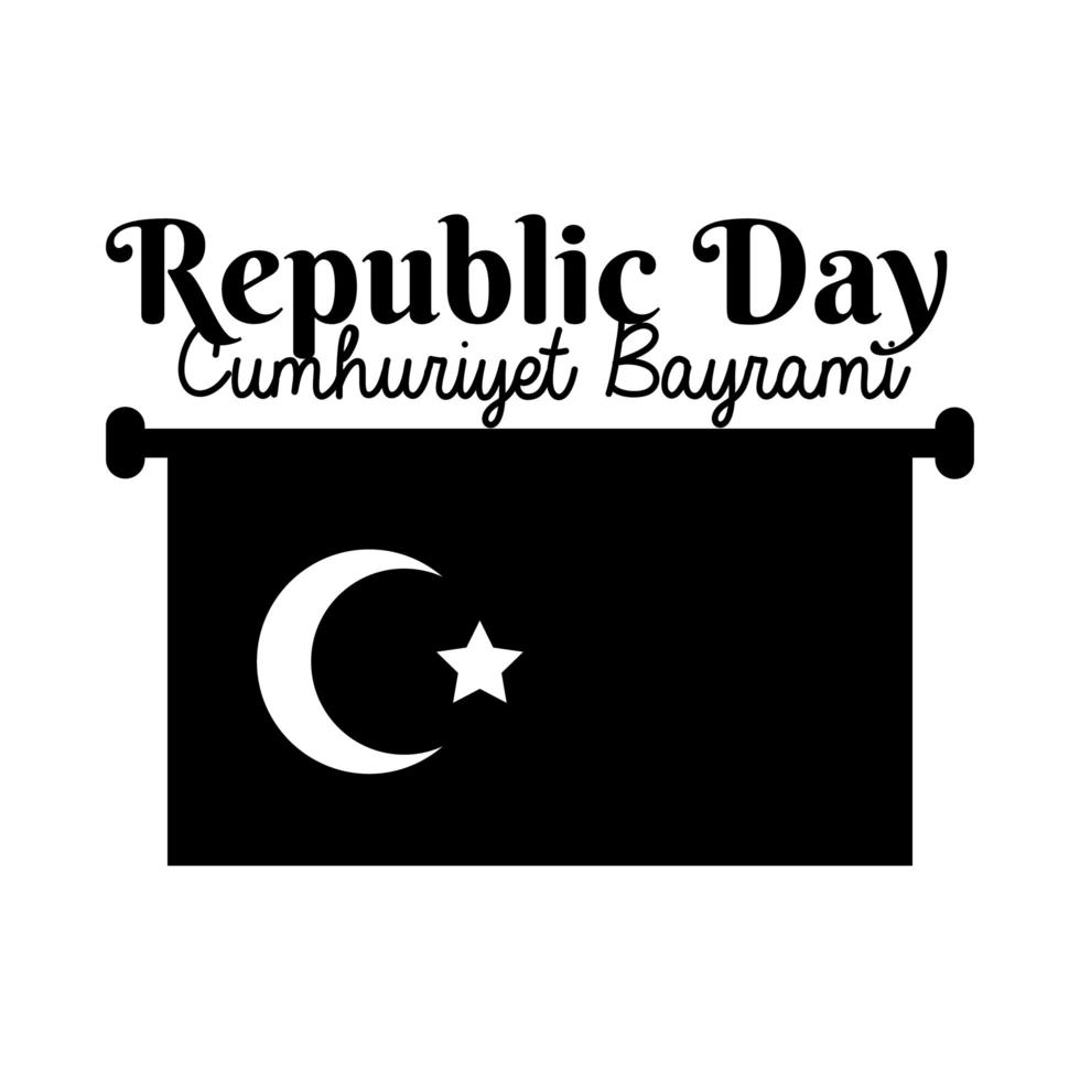 cumhuriyet bayrami feestdag met turkije vlag hangende silhouetstijl vector