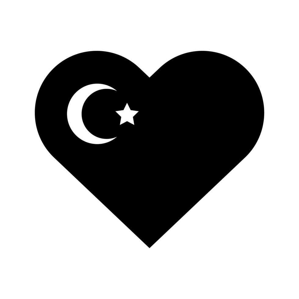 cumhuriyet bayrami maan en ster symbool in hart silhouet stijl vector