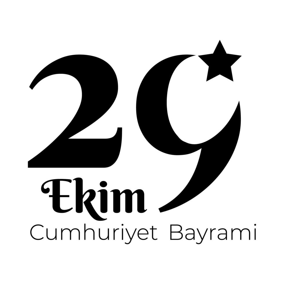 cumhuriyet bayrami-vieringsdag met 29 nummer op witte achtergrond silhouetstijl vector