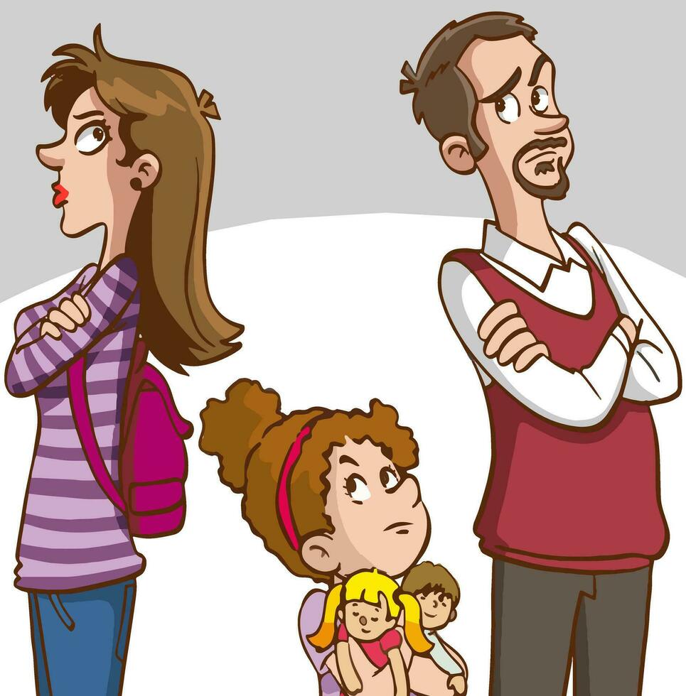 een vector illustratie van een familie hebben een ruzie met hun kind.