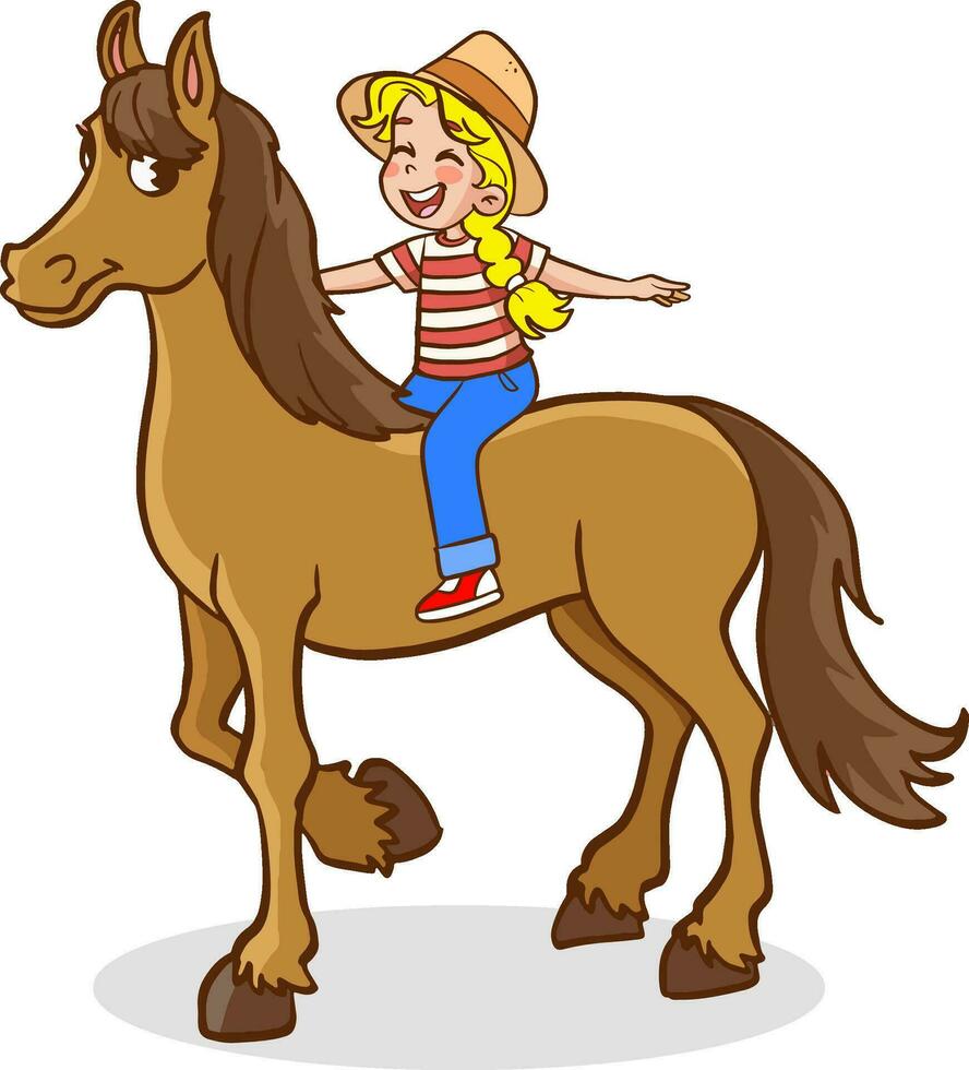 schattig kinderen rijden paard vector illustratie