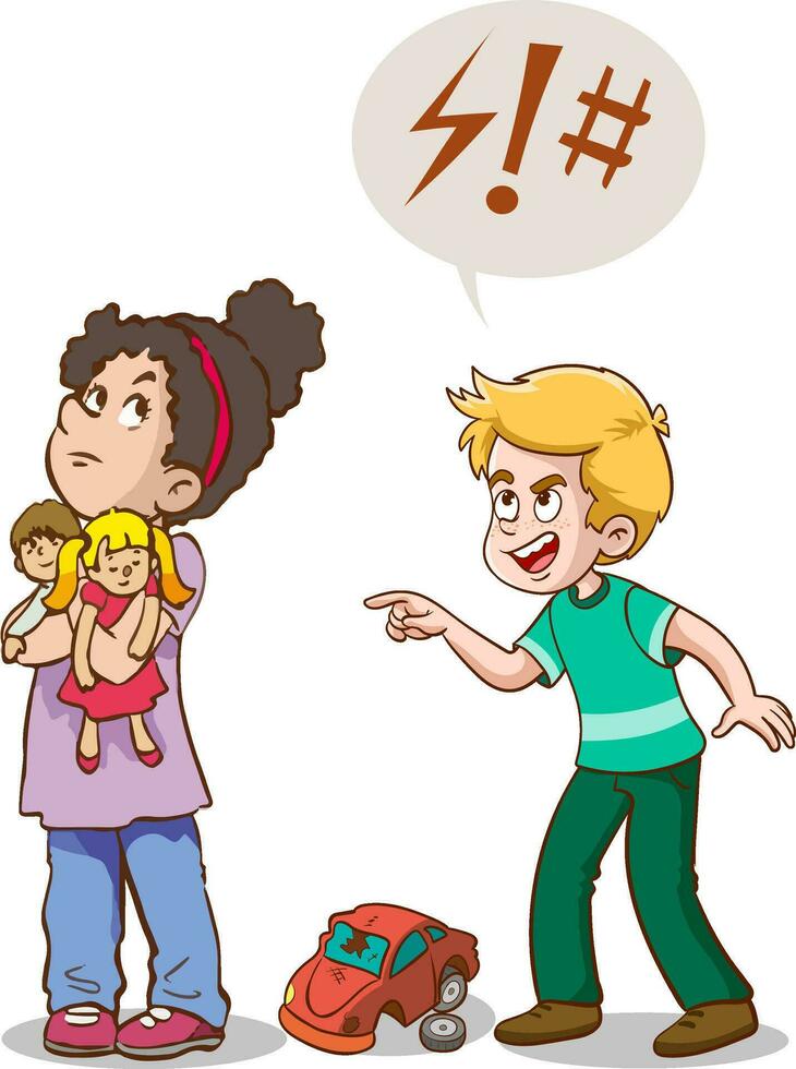 tekenfilm illustratie boos jongen en vrienden ruzie maken met elk andere vector