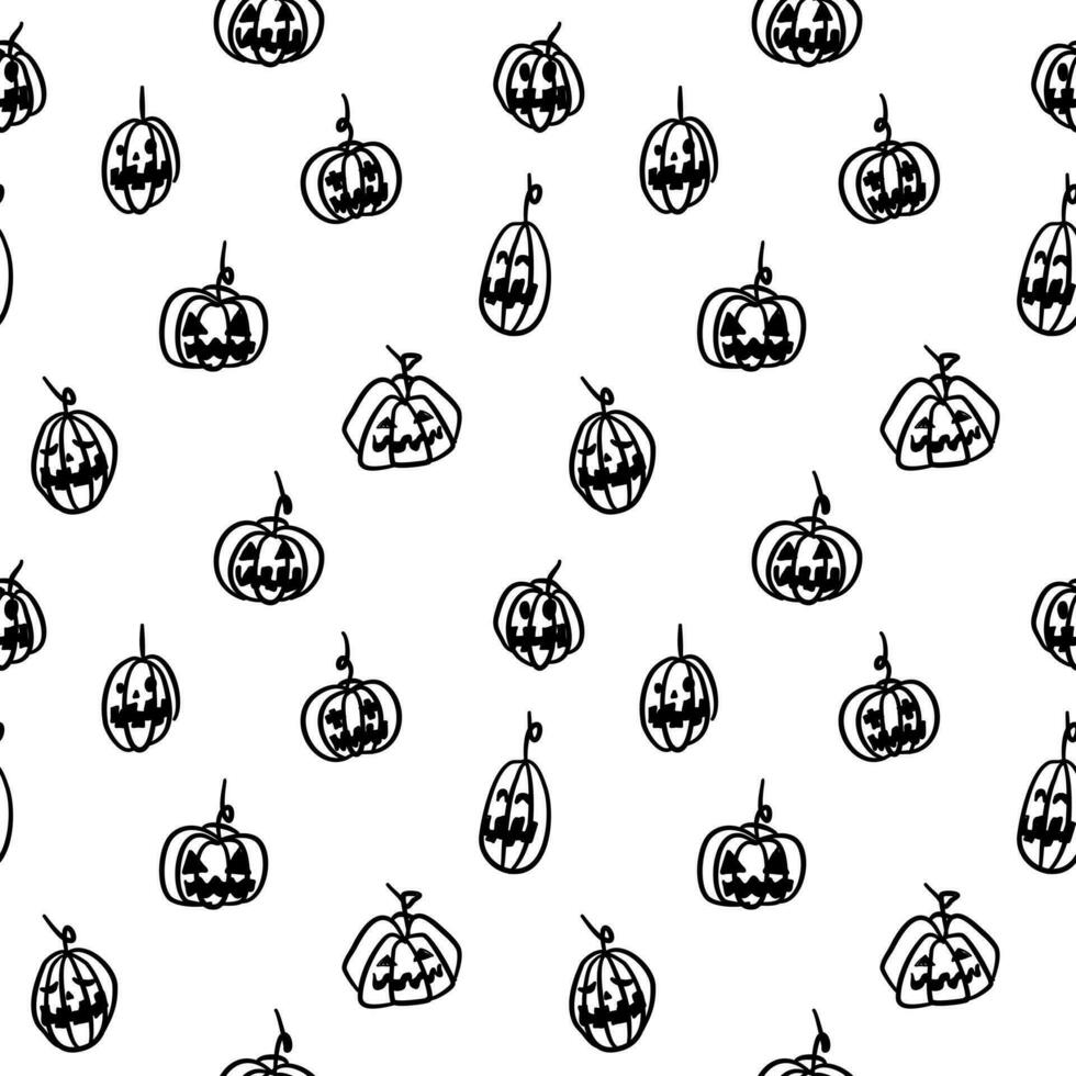 naadloos achtergrond met halloween patronen. halloween pompoen schetsen. vector