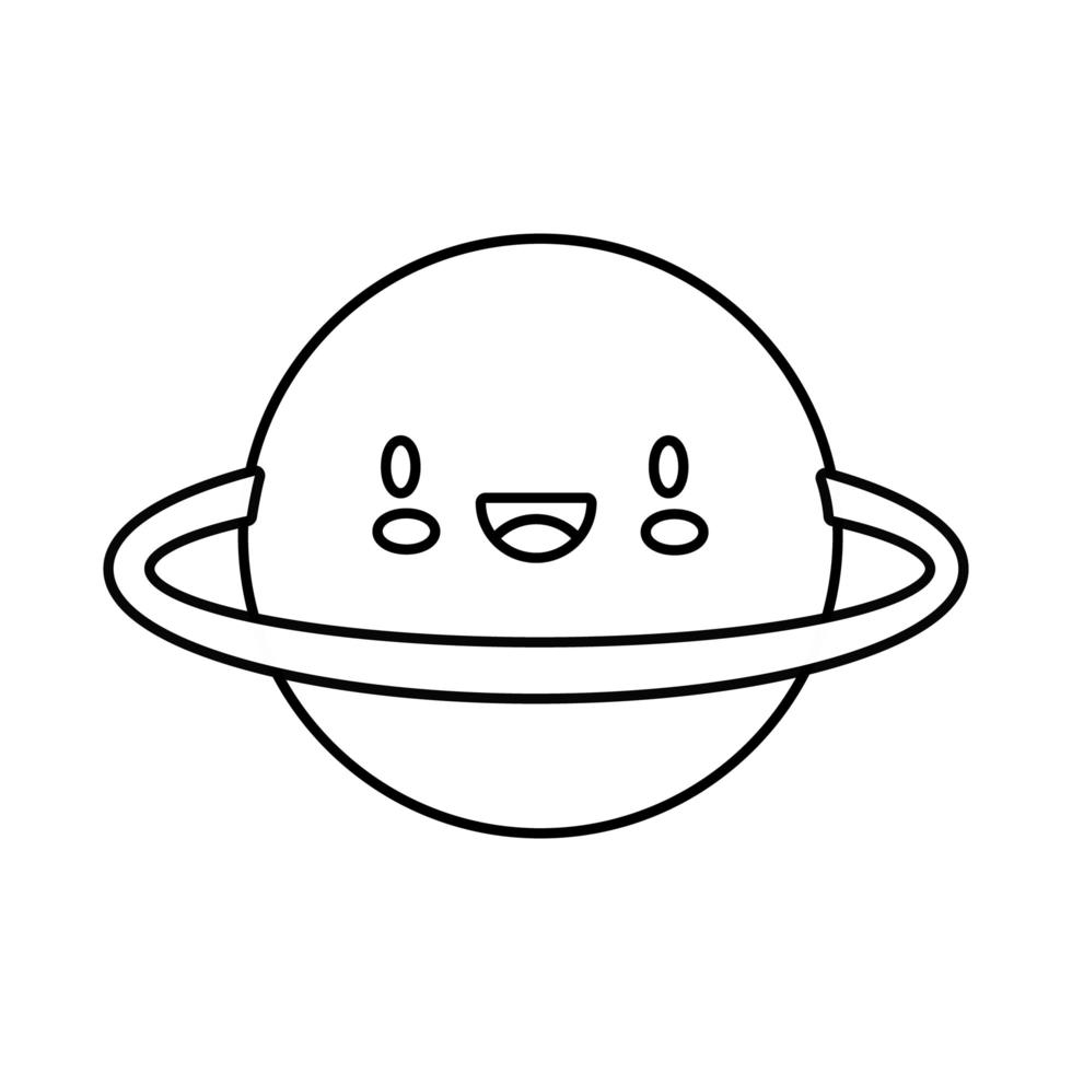 Saturnus planeet kawaii komische karakter lijnstijl vector