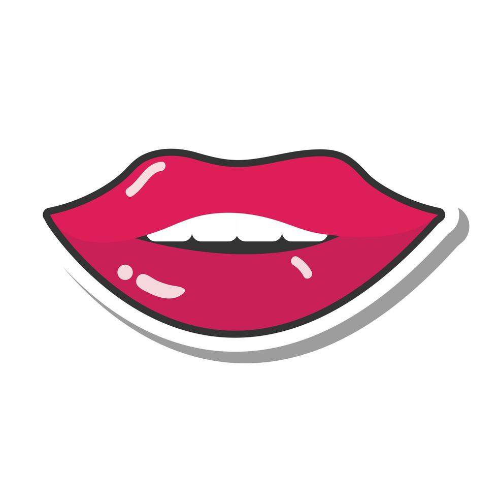 pop-art mond en lippen vrouwelijke lippen en tanden lijn en vul icoon vector
