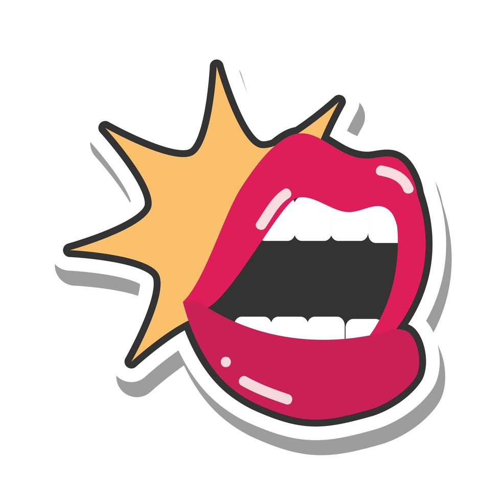 pop-art mond en lippen komische mond lippen cartoon sticker lijn en vul icoon vector