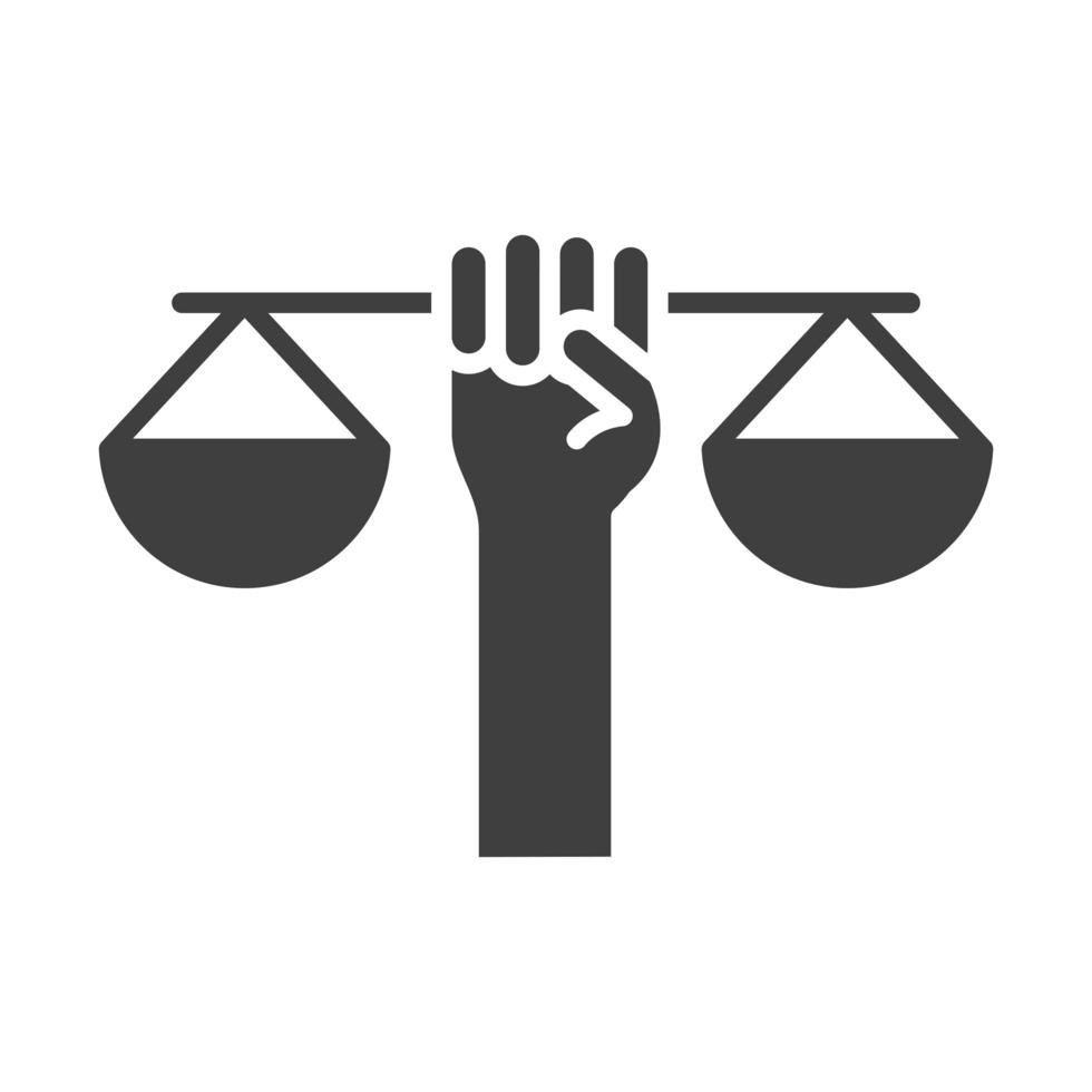 hand met schaal justitie wet mensenrechten dag silhouet pictogram ontwerp vector