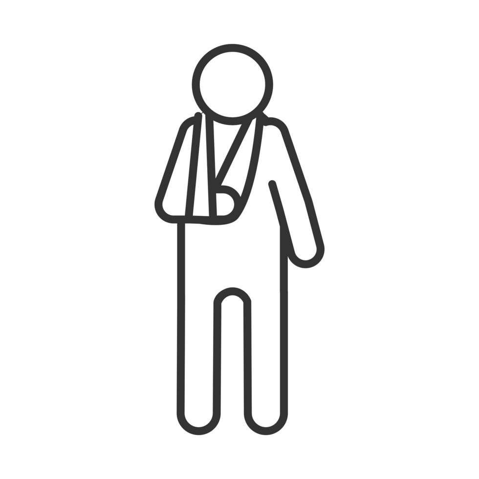 gehandicapte persoon met slinger in de hand wereld handicap dag lineaire pictogram ontwerp vector