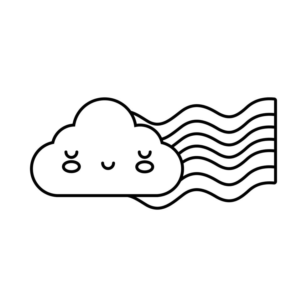 schattig regenboogweer met wolk kawaii stijllijnpictogram vector