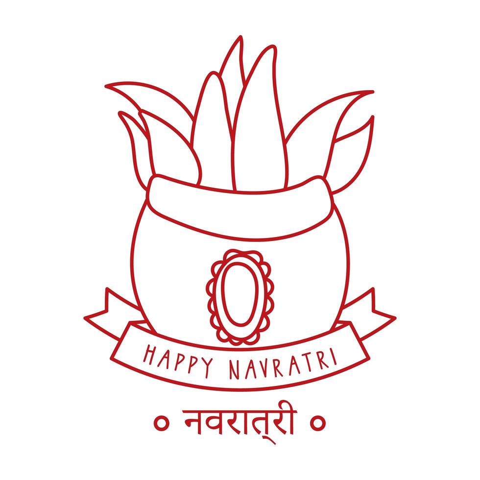 gelukkig navratri-feest met plant in keramische pot decoratieve lijnstijl vector