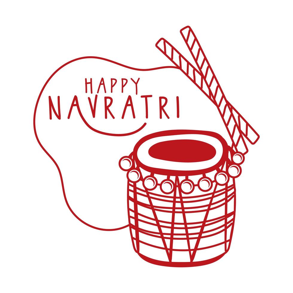 gelukkig navratri-feest met druminstrument en shopstick-lijnstijl vector