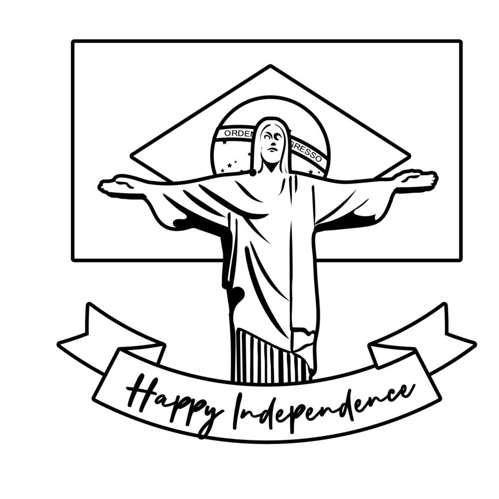 gelukkige onafhankelijkheidsdag brazilië kaart met corcovade christus lijnstijl vector