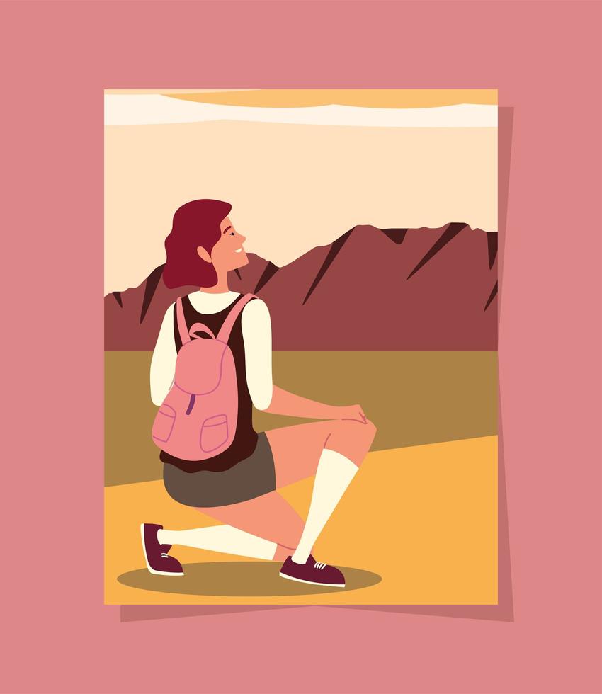 backpacker vrouw avontuur vector