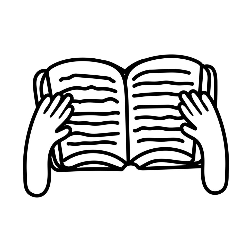 handen met boek lezen lijnstijl vector