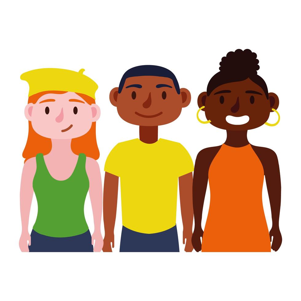 jonge interraciale mensen avatars karakters vector