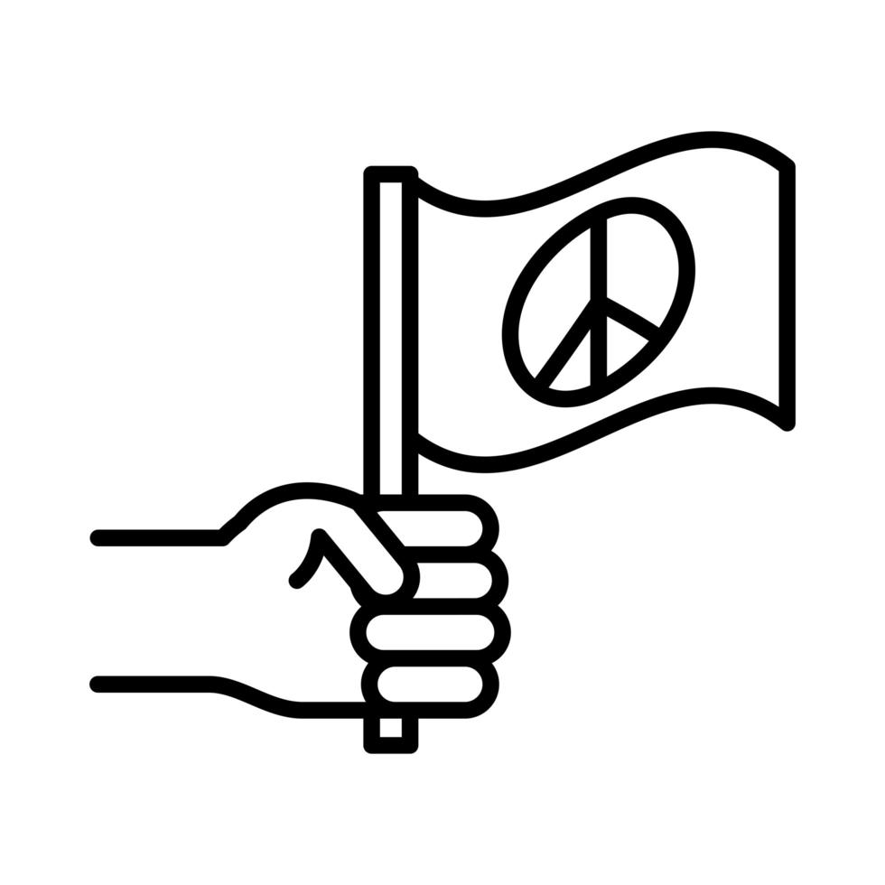 hand met vlag vrede mensenrechten dag lijn pictogram ontwerp vector