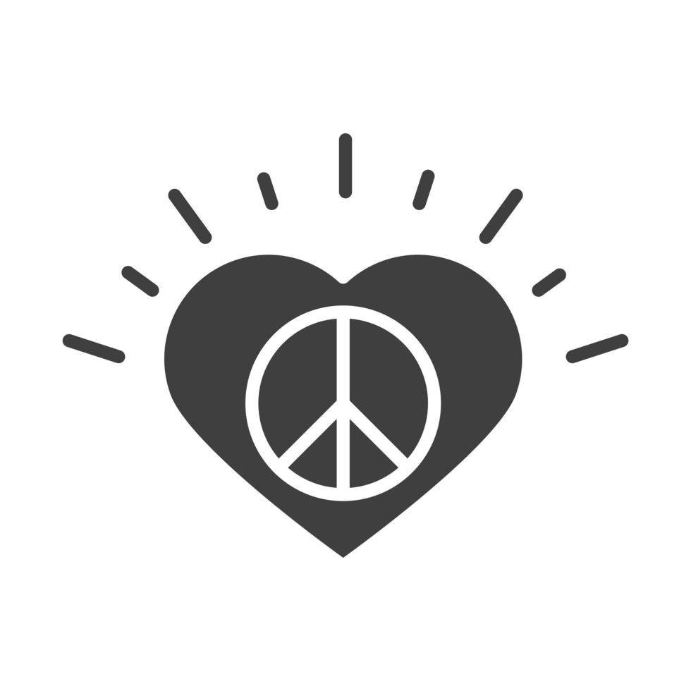 teken vrede in hart liefde mensenrechten dag silhouet pictogram ontwerp vector
