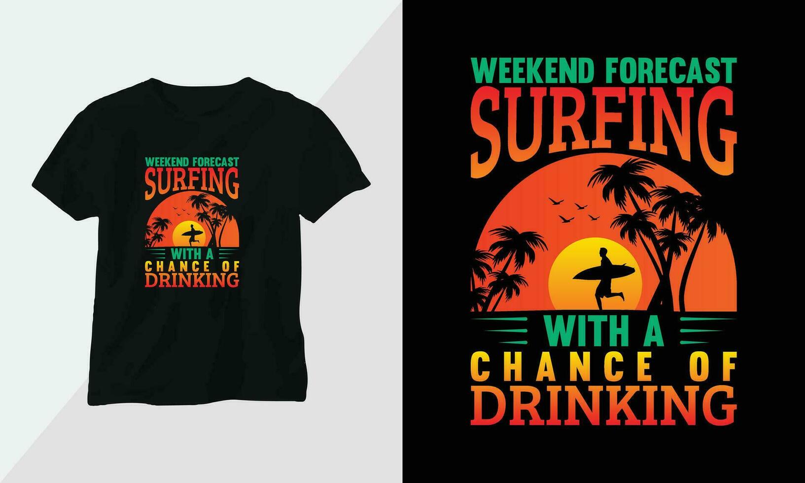 zomer surfing t-shirt ontwerp concept. allemaal ontwerpen zijn kleurrijk en gemaakt gebruik makend van surfplank, strand, zomer, zee, enz vector