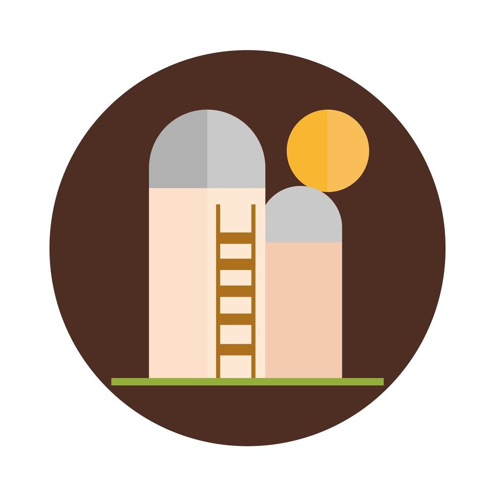 landbouw en landbouw silo opslag graan en trappen blok en plat icoon vector