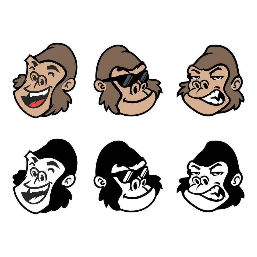 gorilla hoofd tekenfilm karakter ontwerp vector