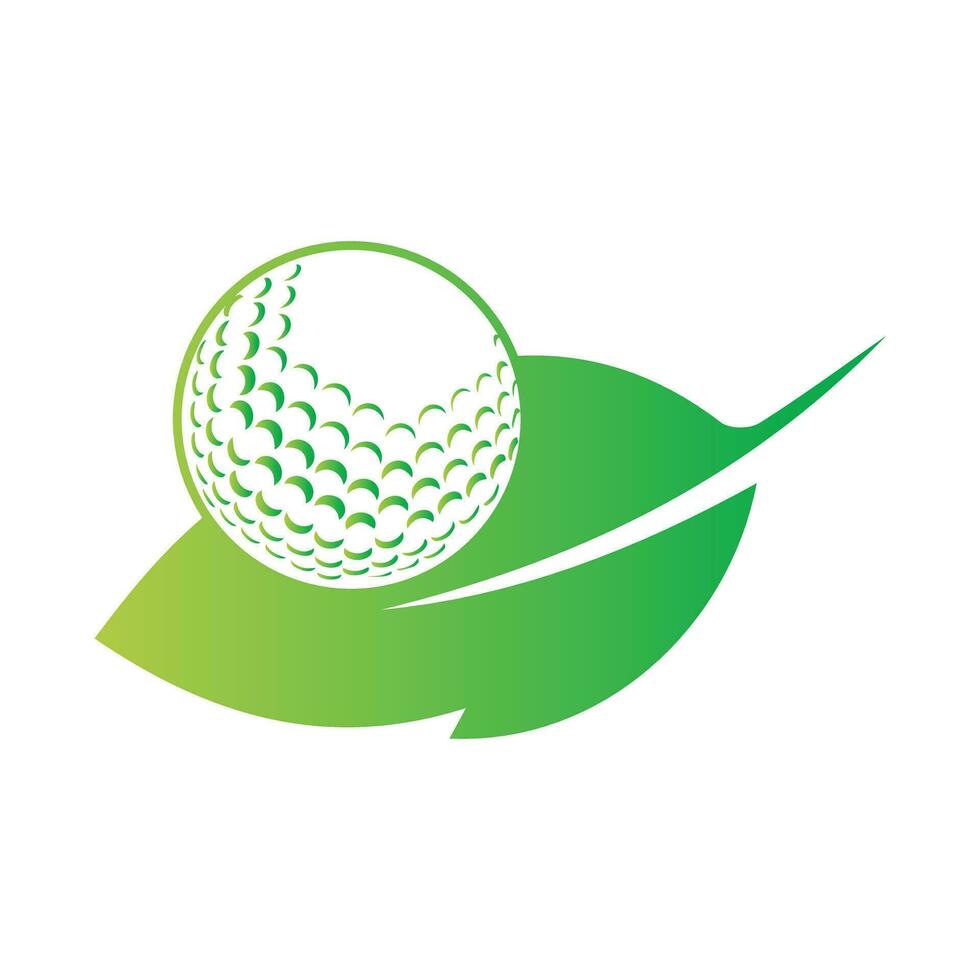 golf bal en blad logo vector illustratie