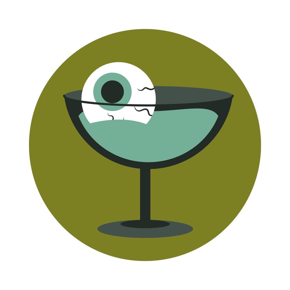 happy halloween-cocktail met spooky eye trick or treat feestviering plat en blokpictogram vector