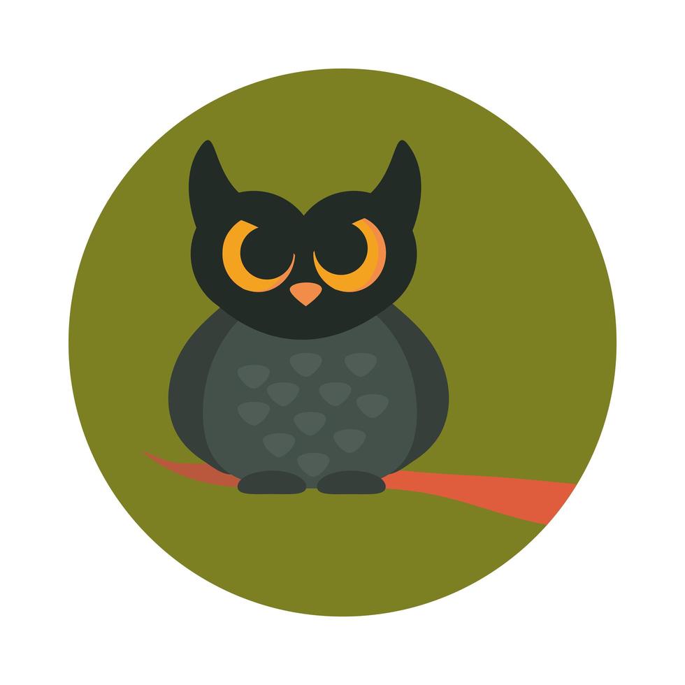 cartoon uil vogel op tak dier plat en blok icoon vector