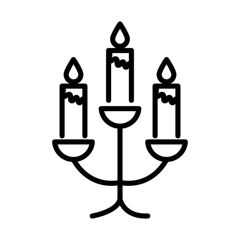 kroonluchter met brandende kaarsen decoratie ornament lineair pictogram ontwerp vector
