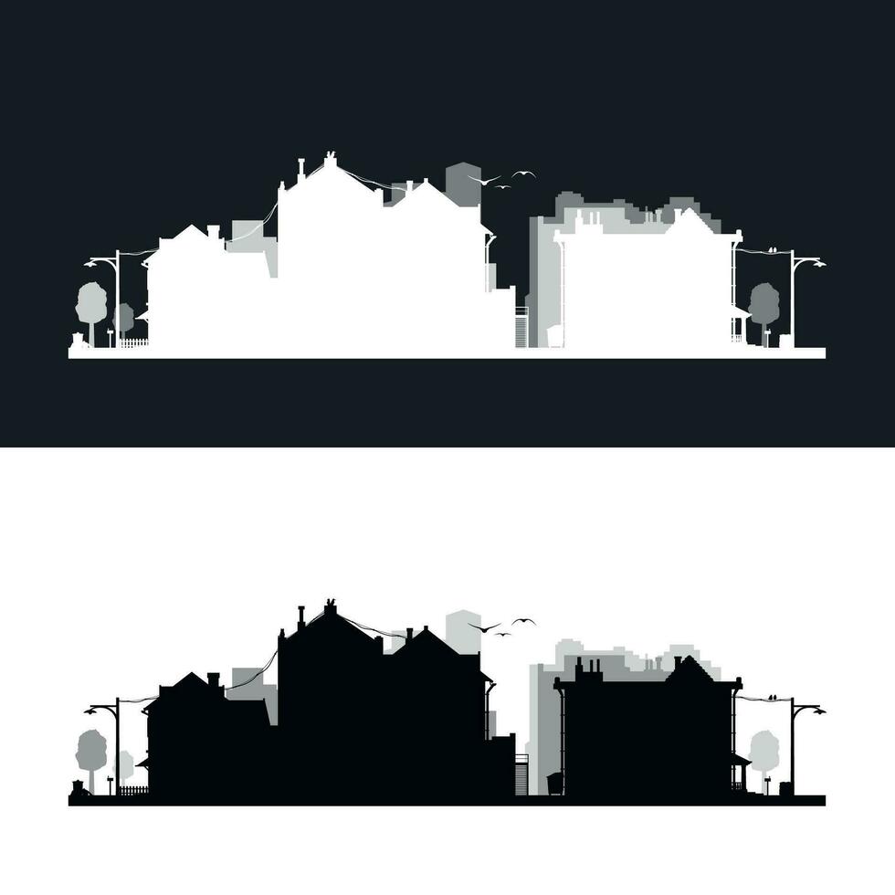 klein stad buurt silhouet stijl in reeks vector