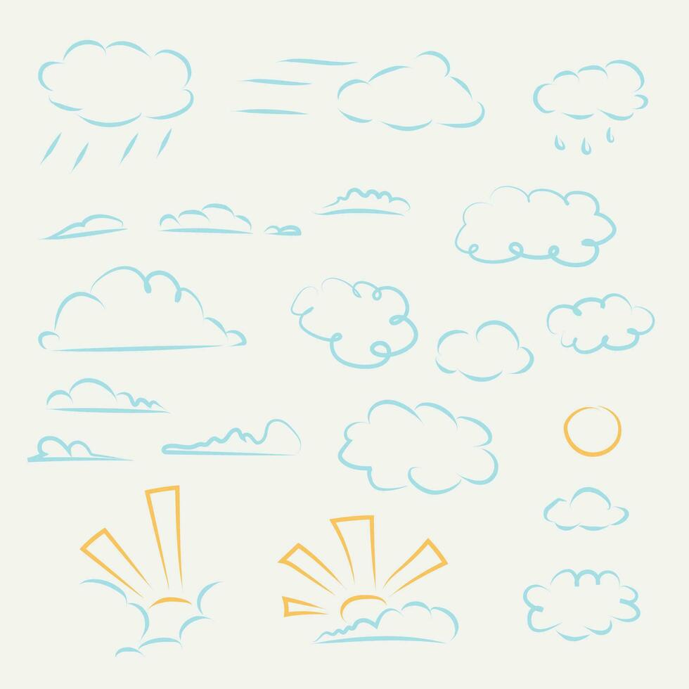 hand- trek stijl reeks van lijn kunst wolken vector