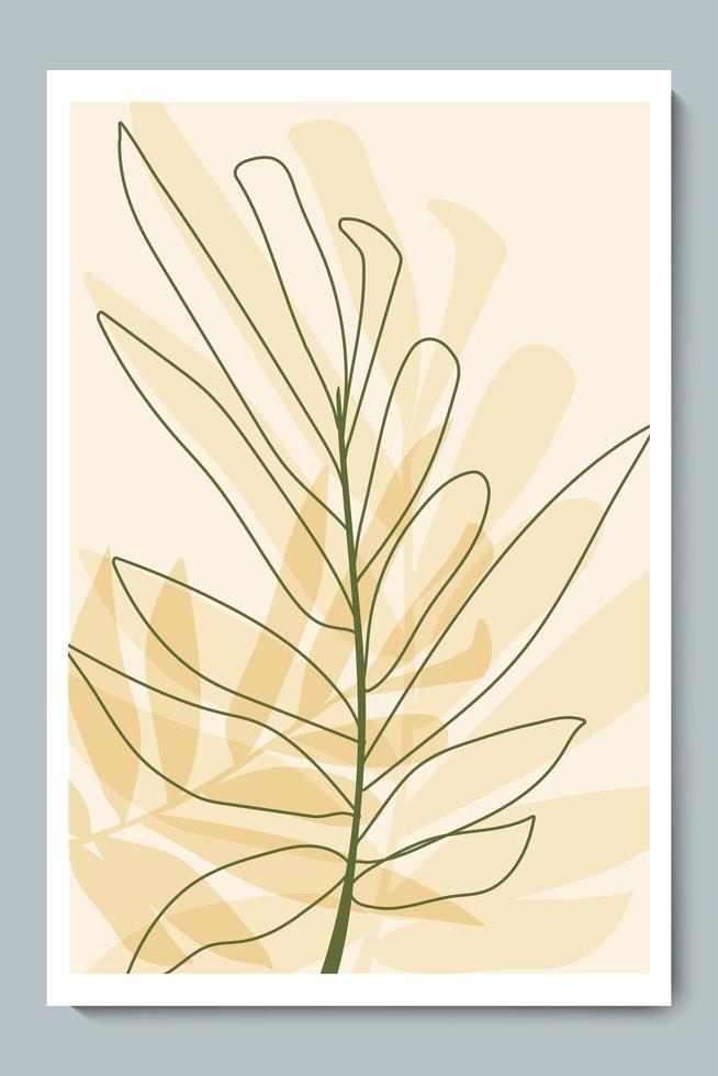 botanische muur kunst vector overzicht poster minimalistische kleurrijke gebladerte met abstracte eenvoudige vorm.