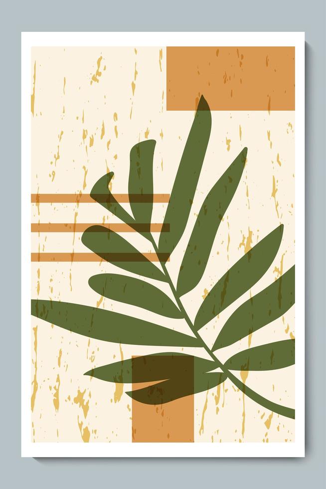 botanische muur kunst vector coloful poster minimalistische tropische plant met geometrische gouden vorm en achtergrondtextuur