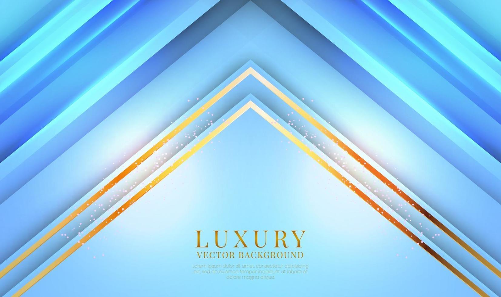 abstracte 3d blauwe luxe achtergrond met gouden lijnen stijl. overlappende lagen op lichte ruimte met decoratie met glitterstippen. moderne grafische sjabloonelementen voor spandoek, poster, flyer, omslag of brochure vector