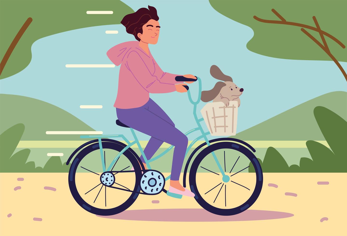 vrouw fiets met huisdier with vector