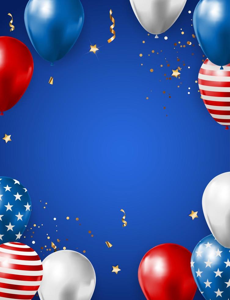 abstracte lege usa vakantie partij achtergrond met ballonnen in de kleur van de Amerikaanse vlag. kan worden gebruikt als poster, wenskaart. vector illustratie