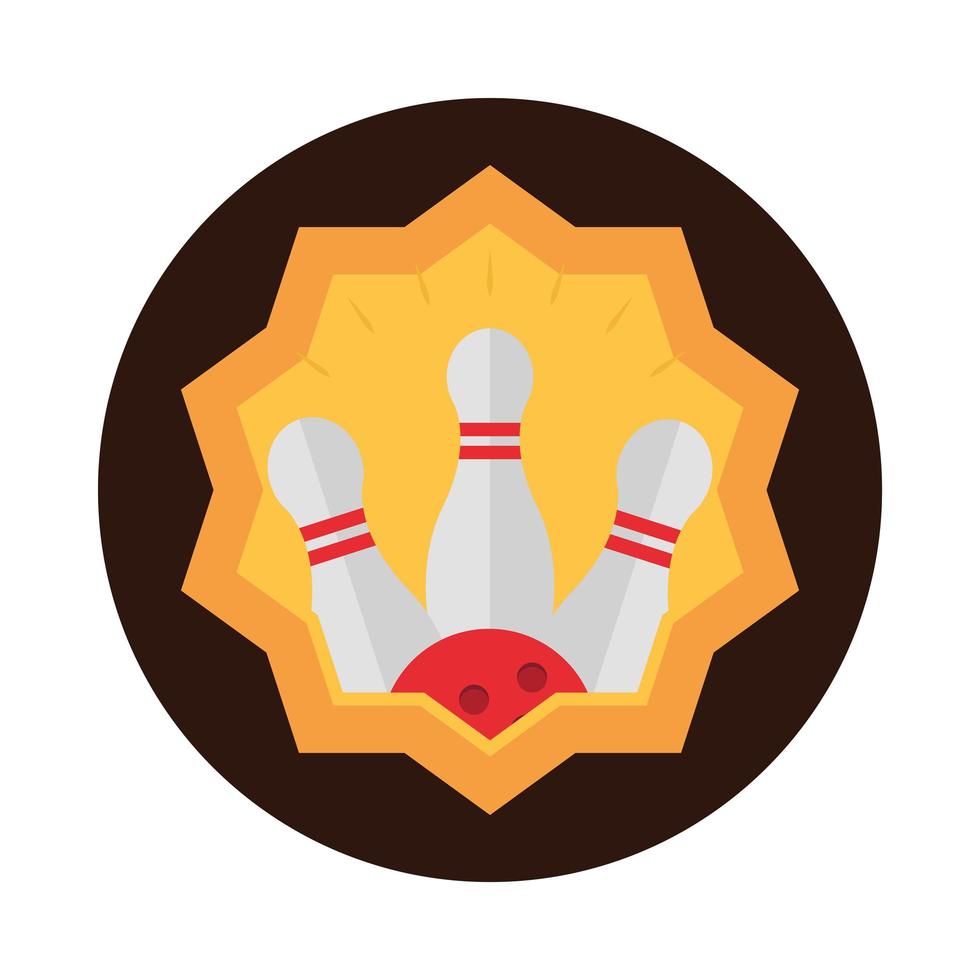 bowling pinnen en bal kampioenschap spel recreatieve sport label blok plat pictogram ontwerp vector