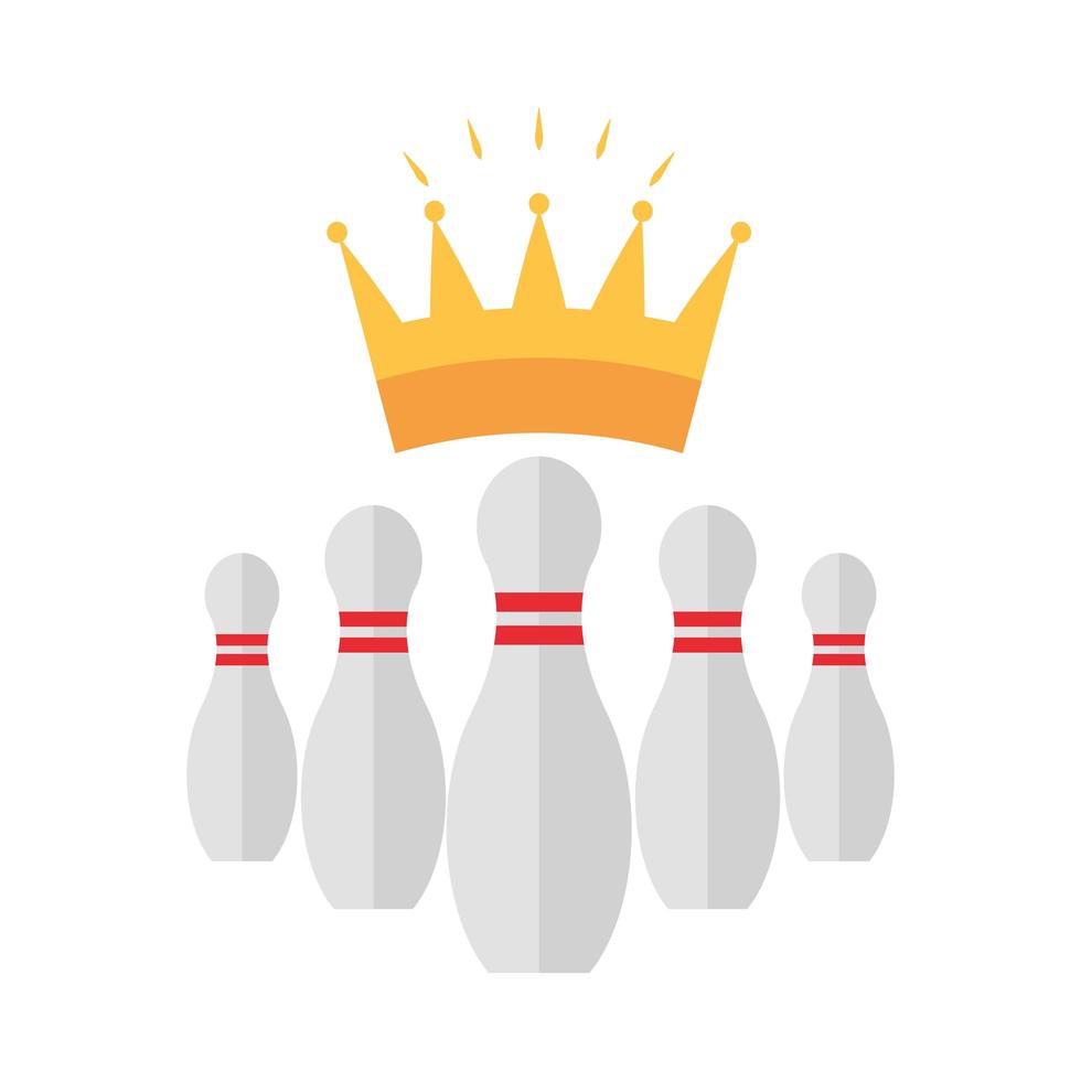 bowling kegels met strepen en kroon prijs spel recreatieve sport platte pictogram ontwerp vector
