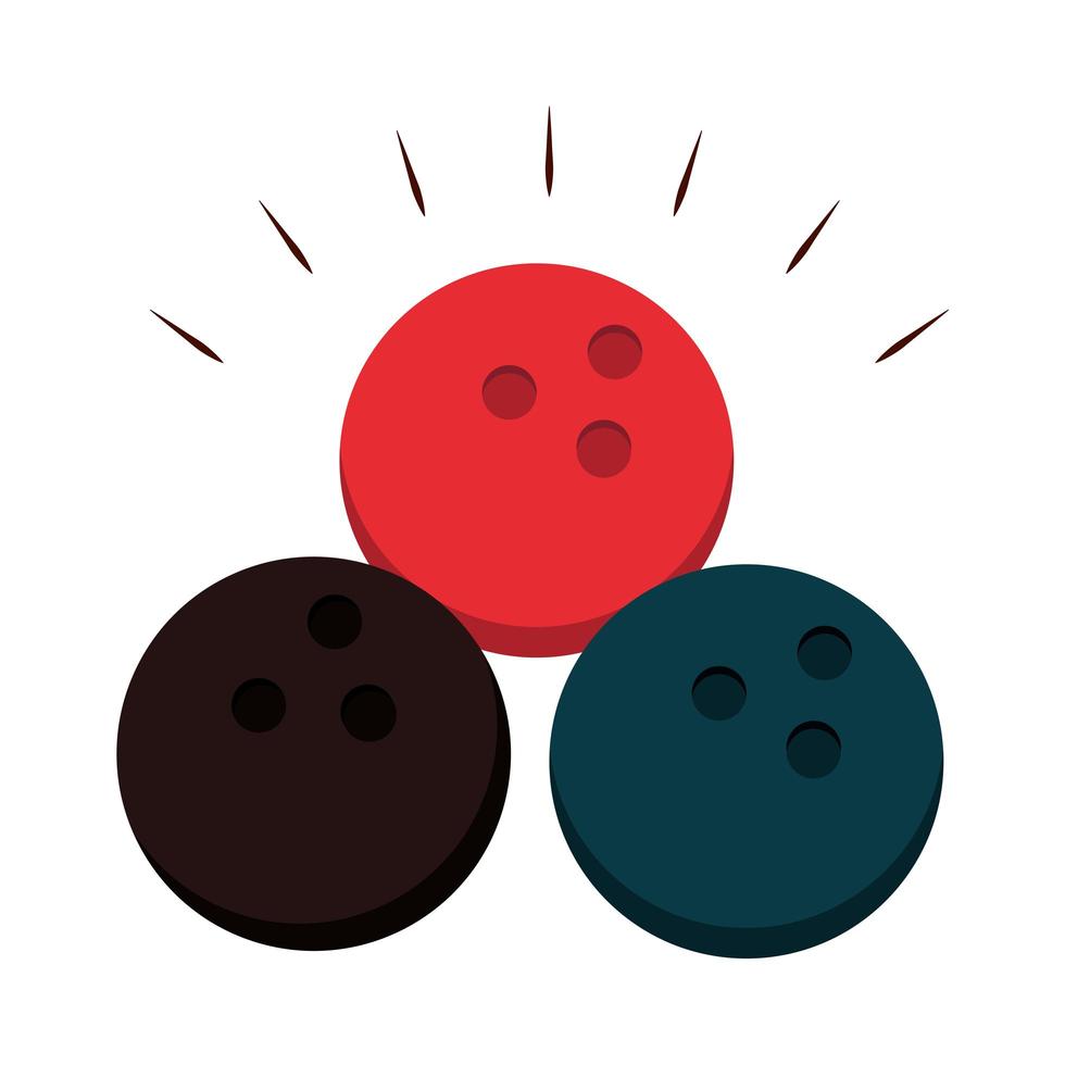 bowling rode en zwarte ballen apparatuur recreatieve sport platte pictogram ontwerp vector