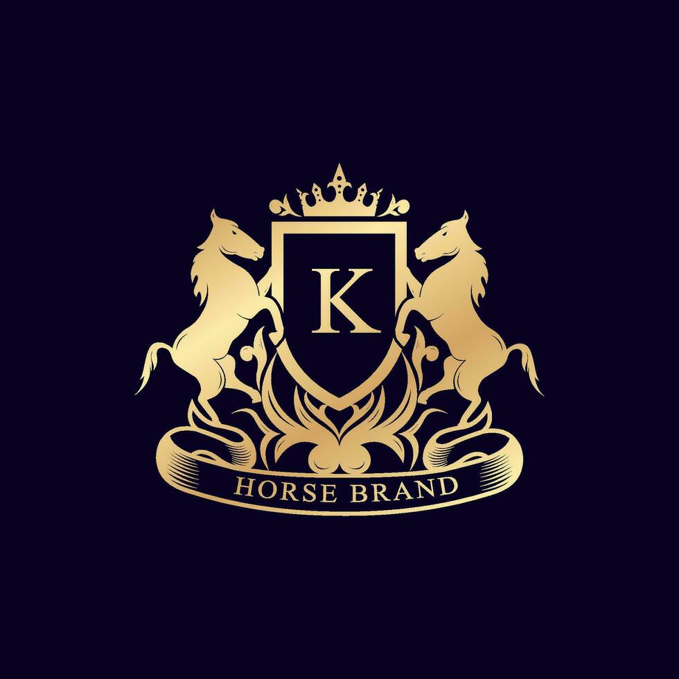 luxe gouden Koninklijk paard koning logo ontwerp inspiratie vector illustratie