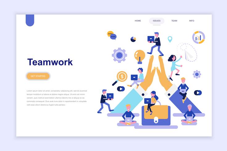 Sjabloon voor bestemmingspagina van teamwork moderne platte ontwerpconcept. Leren en mensen concept. Conceptuele platte vectorillustratie voor webpagina, website en mobiele website. vector