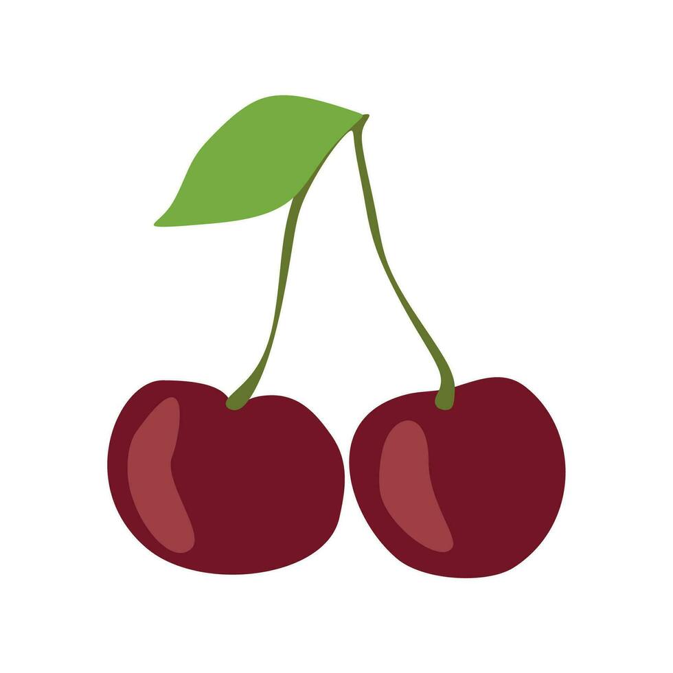 vlak stijl kers met blad. vector kleur illustratie geïsoleerd Aan wit achtergrond. zoet vers fruit icoon. hand- getrokken ontwerp element voor logo, textiel, kruidenier label, afdrukken.