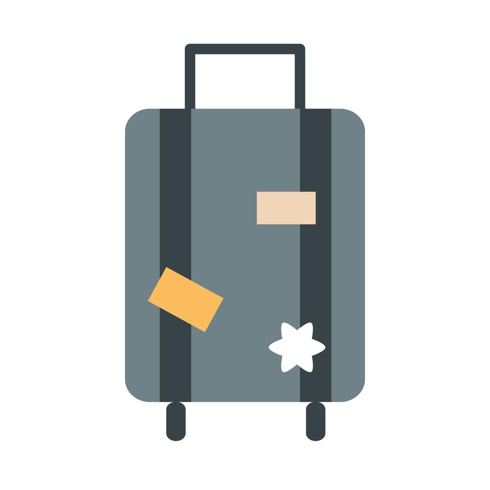 luchthaven koffer met stickers reizen vervoer terminal toerisme of zakelijke platte stijlicoon vector