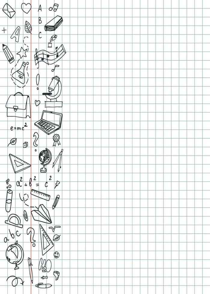 uit de vrije hand tekening school- items Aan een vel van oefening boek. terug naar school. vector illustratie. set. vector illustratie